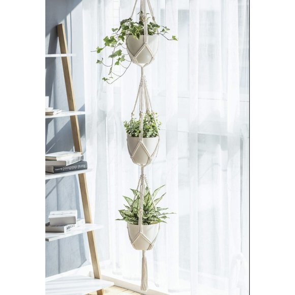 2 Pack Plant Hanger 3 Tier Indoor/Outdoor Hanging Planter Basket Rope W/ Beads - Picture 5 of 6